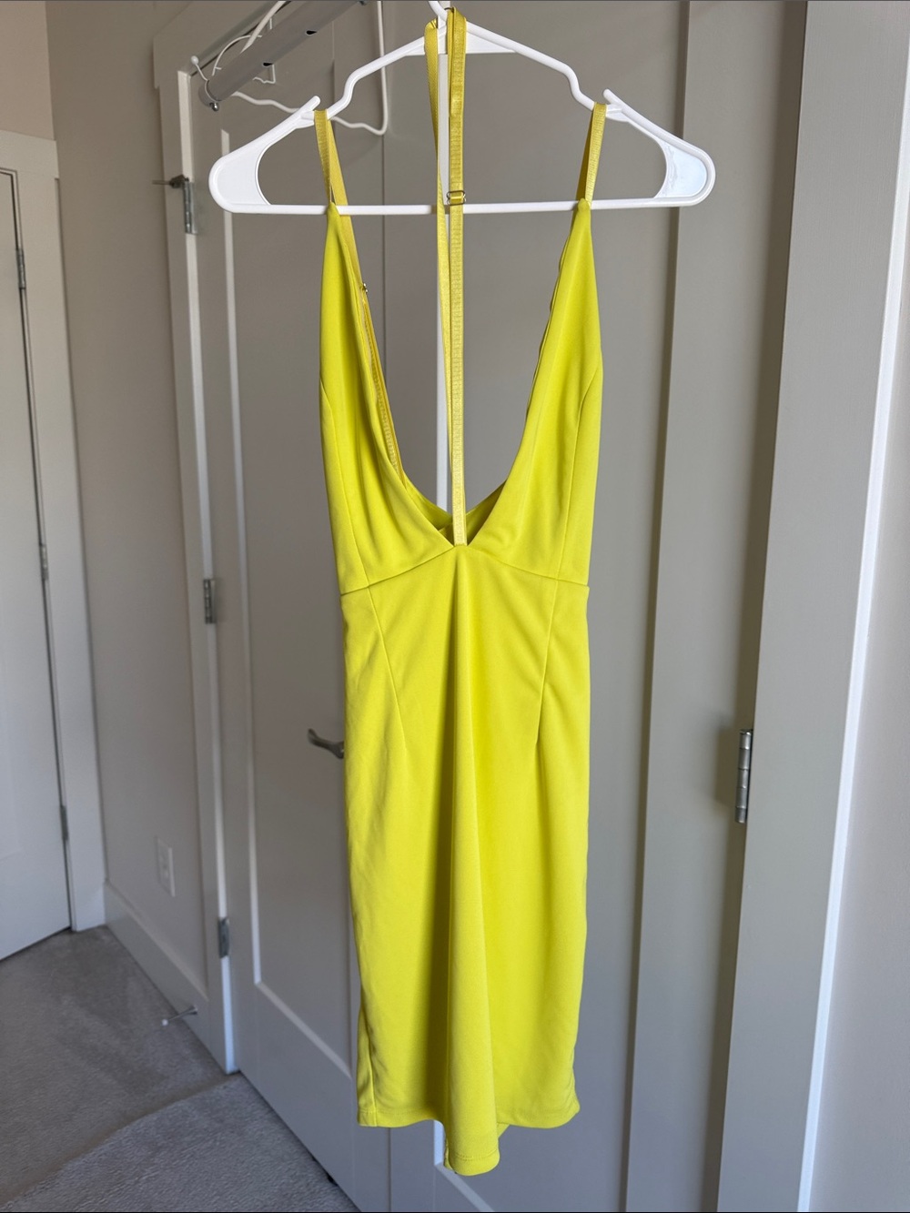 Caribbean Queen Neon Yellow Plunge Mini Dress